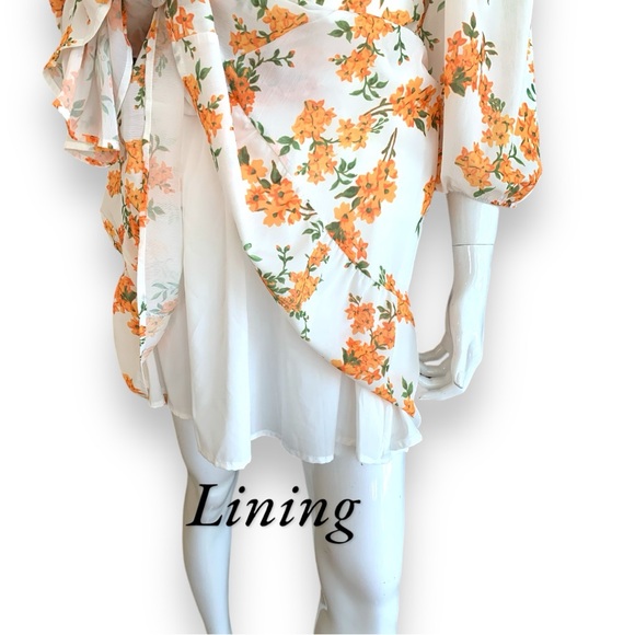 EXLURA OFF SHOULDER FLORAL LANTERN SLEEVE MINI DRESS. WOMEN’S SIZE MEDIU… - Picture 9 of 12